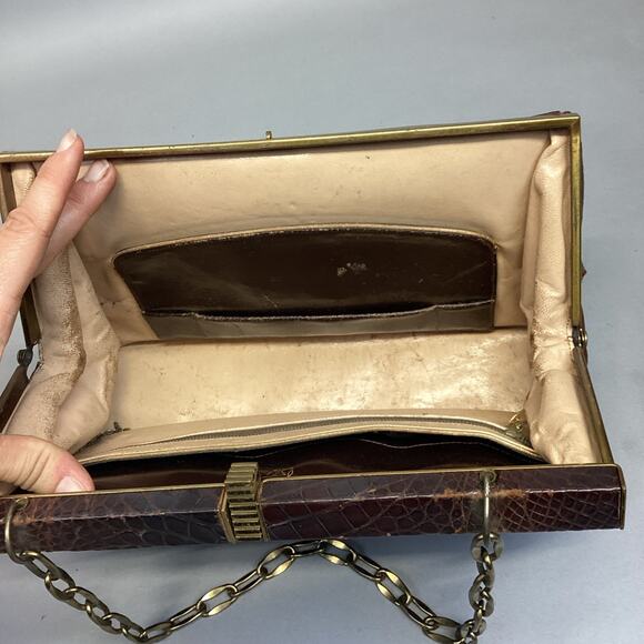 Vintage Rendl Original Alligator Leather Handbag Purse, Classic Cognac Brown - Picture 8 of 11